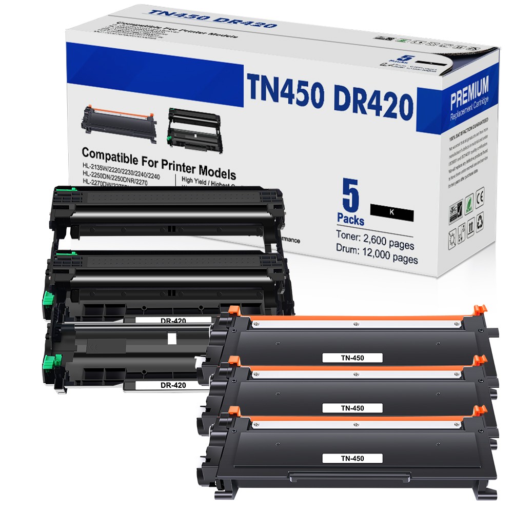 3PK TN450+2PK DR420 Toner Cartridge for Brother HL-2130 HL-2132 HL-2220 HL-2230