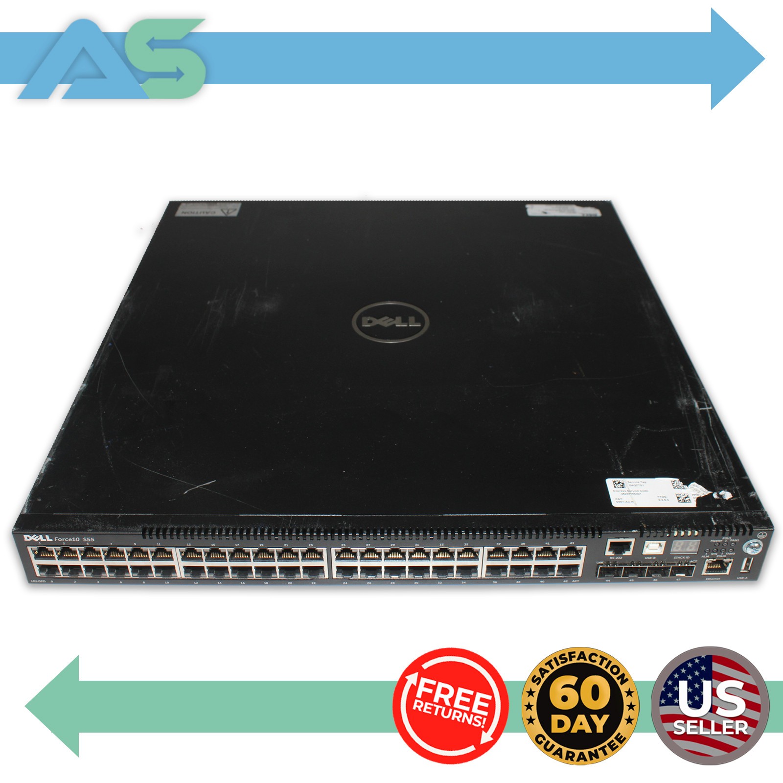 Dell Force10 S55T 48-Port GbE 4x10GbE SFP+ Switch x1 S55 10G SFP+ & x1 S55 12G