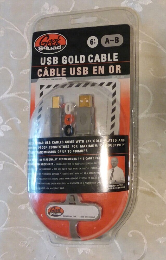 Geek Squad 6' A-B USB Gold Cable New