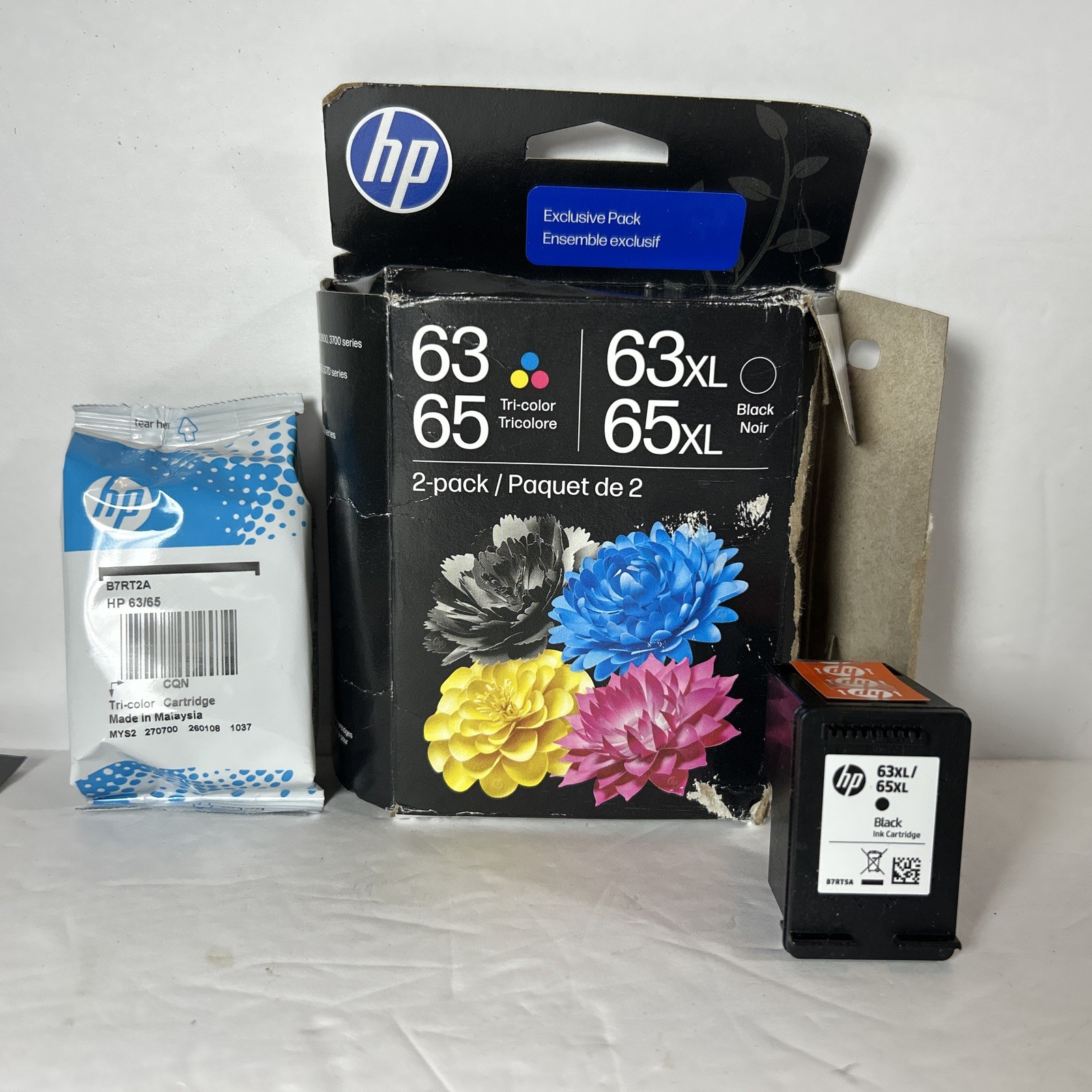 HP 63XL/65 XL Black & 63/65 Tri-Color Ink Cartridges (B87FDAN) Exp 1-28 Open Box