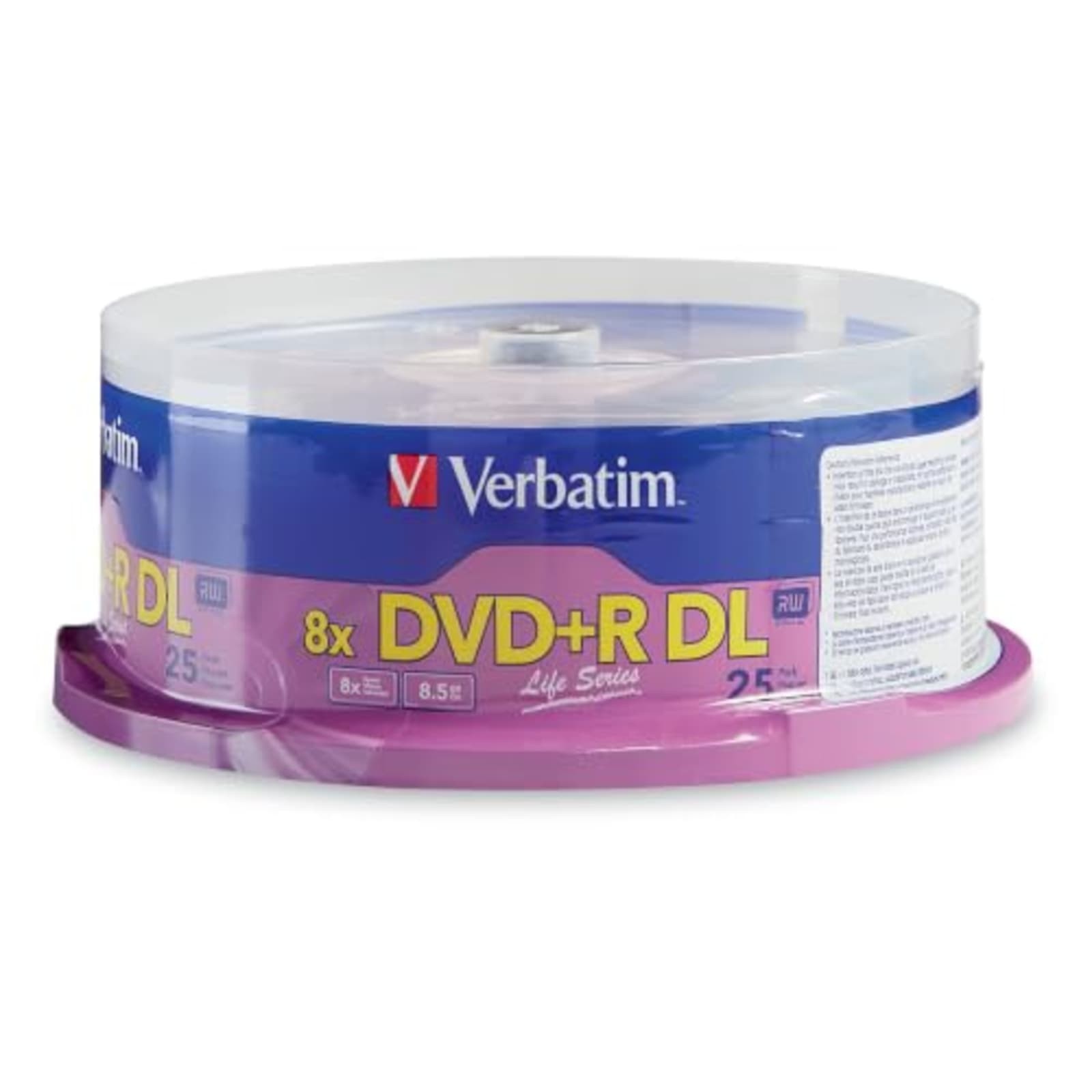 Verbatim LifeSeries DVD+R DL 8.5GB 8X 25 Pack Purple Branded Surface Disc