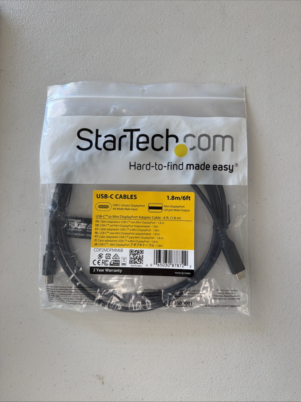 New StarTech CDP2DPMM6B USB-C to DisplayPort Cable 6ft 4K 60Hz USB Type-C DP