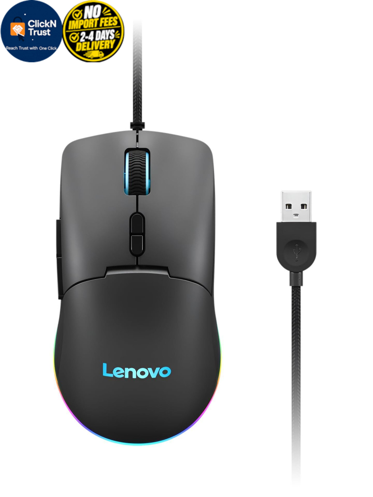 Lenovo M210 RGB Wired Gaming Mouse for PC, Laptop, Full Size, Black