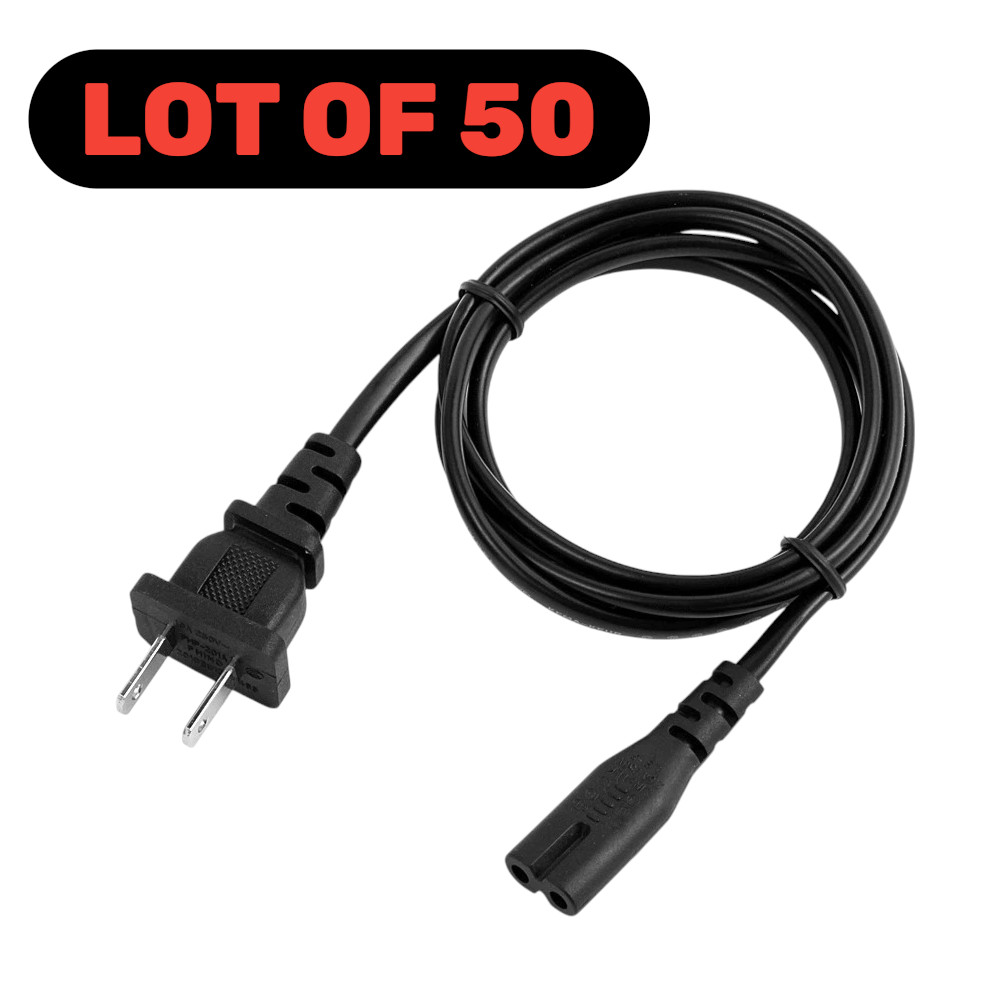 Lot of 50 2 Prong Ac Power Cord Cable Figure 8 2-Slot TV PS3 PS4 PS5 Xbox - 6Ft