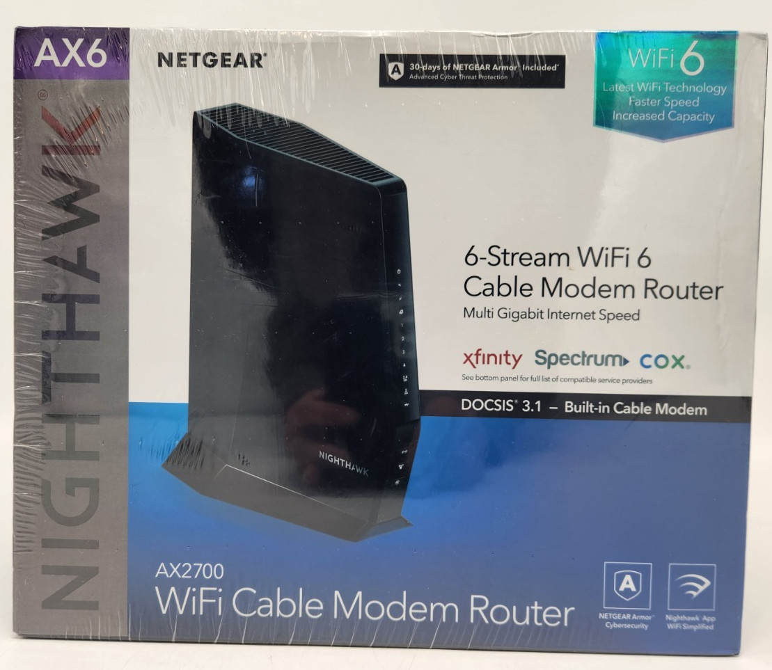 NETGEAR Nighthawk WiFi 6 Cable Modem Router CAX30-100NAR DOCSIS AX2700