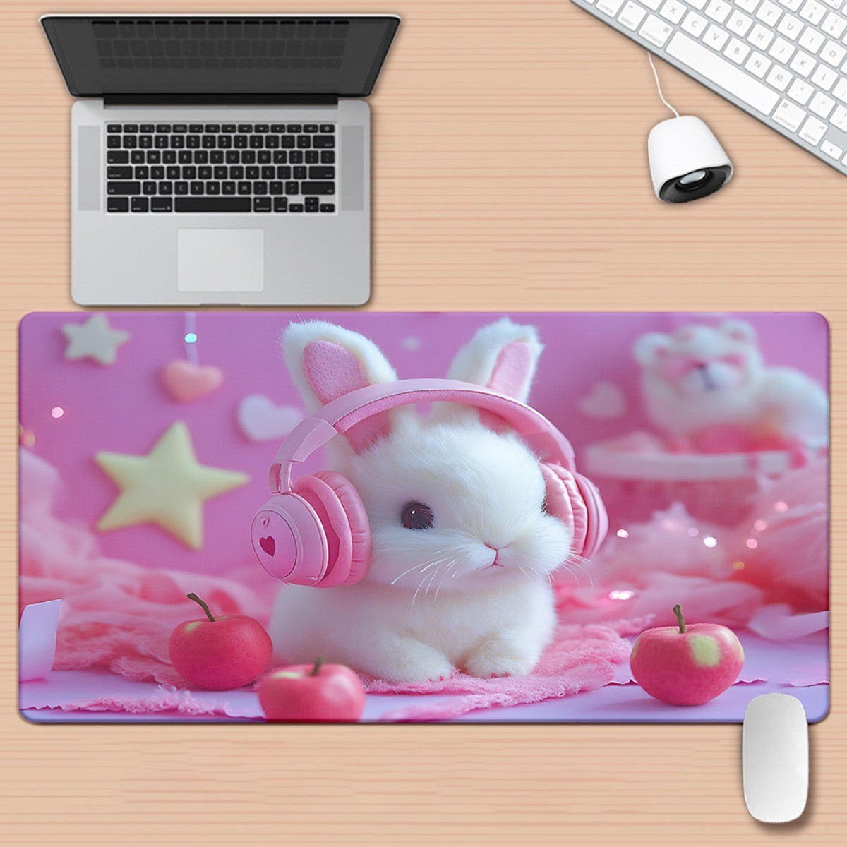 1pc XXL Rabbit with Headphones Gaming Desk - Non-Slip Rubber Base Large Comput