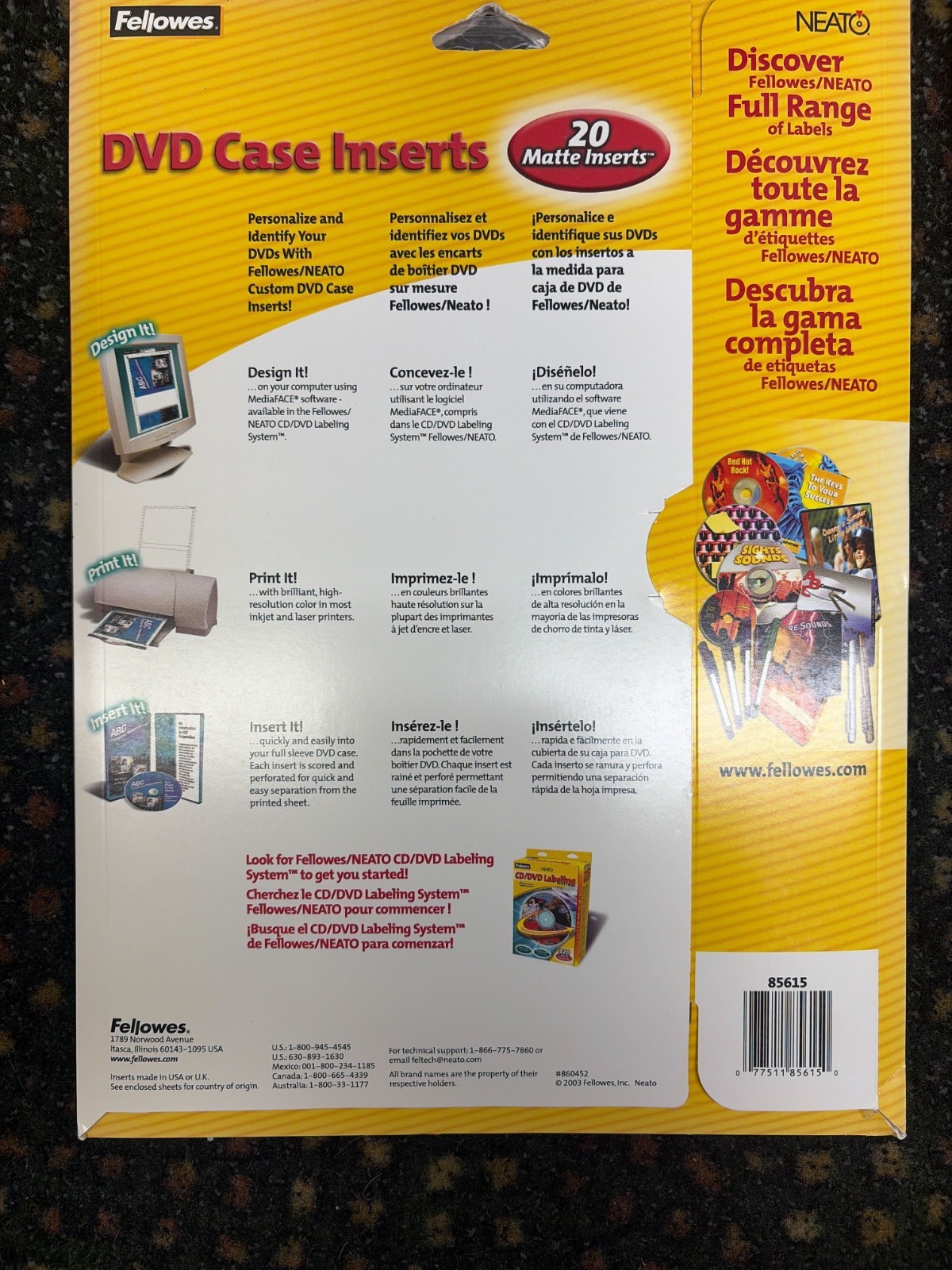 Lot of Fellowes NEATO DVD Case Inserts Matte 20 Sheet Packs MediaFace Printable