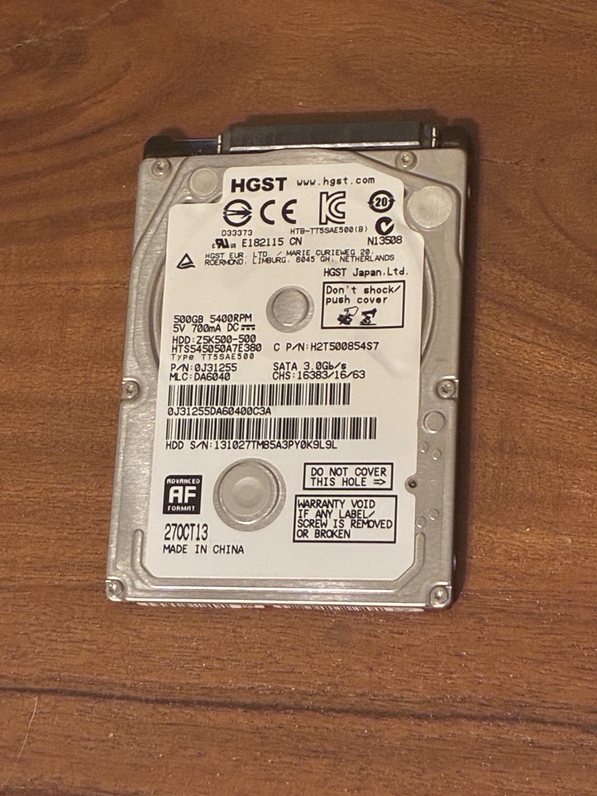 HGST 500GB SATA 2.5 HDD 5400RPM Laptop Size Good Health Tested Working