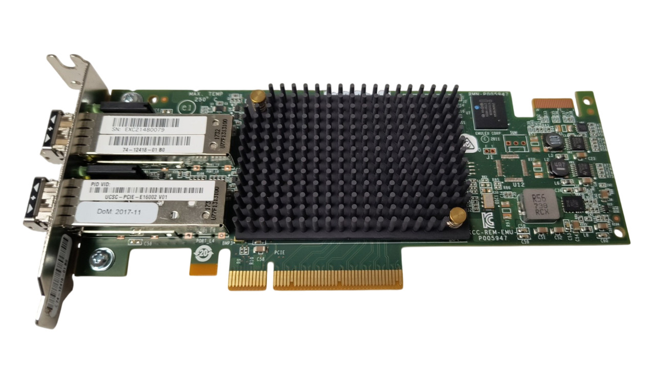 Cisco LPE16002 Dual Port 16Gb Network Adapter 74-12418-01 HH Bracket w/ SFPs