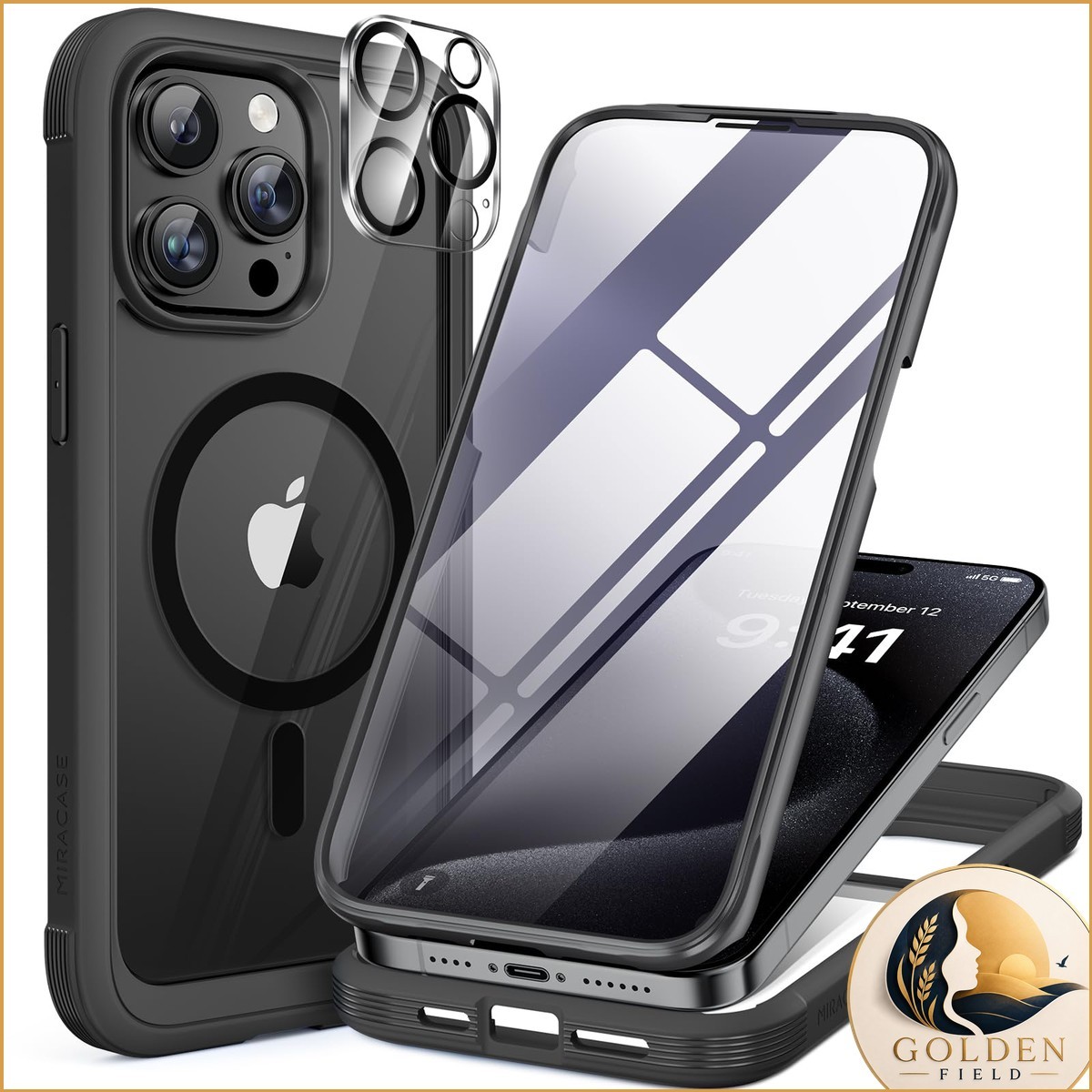 Miracase Magnetic for iPhone 15 Pro Max Case 6.7'' Magsafe 9H Tempered Glass