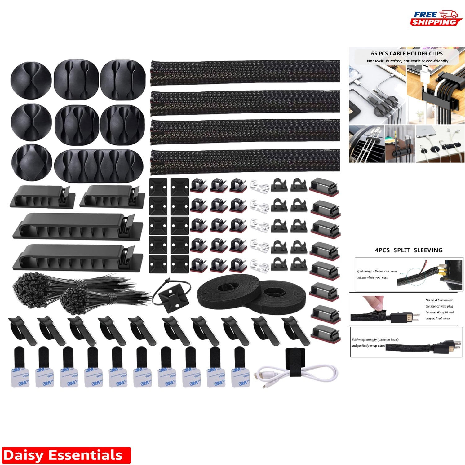 311 PCS Modern Cable Management Organizer: Clips, Ties & Self-Adhesive Holders
