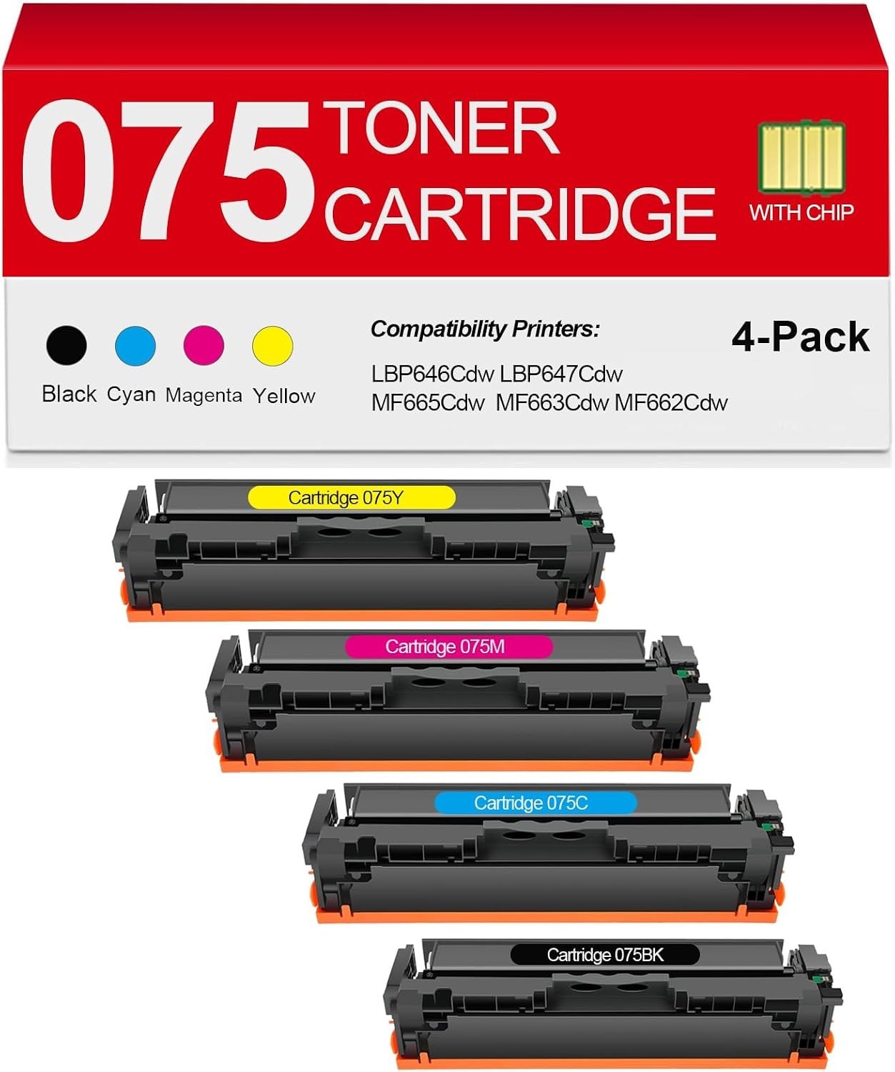 Toner Cartridge for Canon 075 /075H CRG-075 for Color imageCLASS Printers 4 Pack