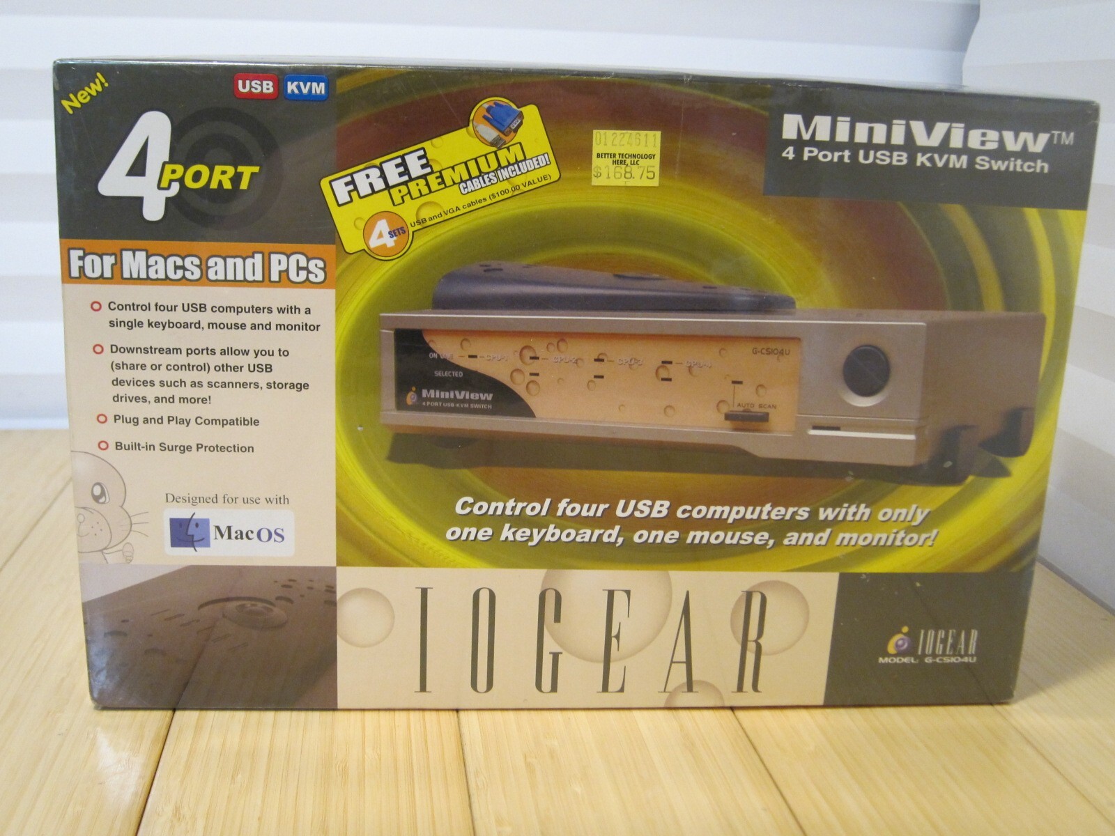 NOS IOGEAR Miniview DVI 4 Port USB KVM Peripheral Switch G-CS104U Mac Windows PC