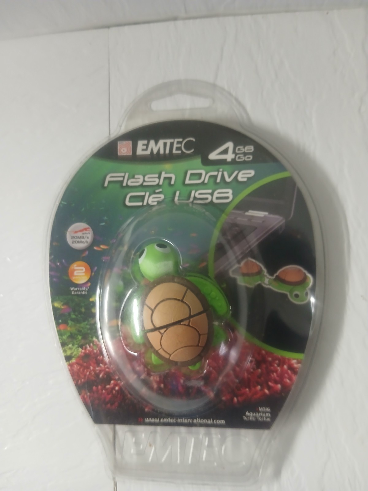 Emtec Novelty USB Flash Drive keychain 4GB Aquarium Turtle New Sealed (EV)