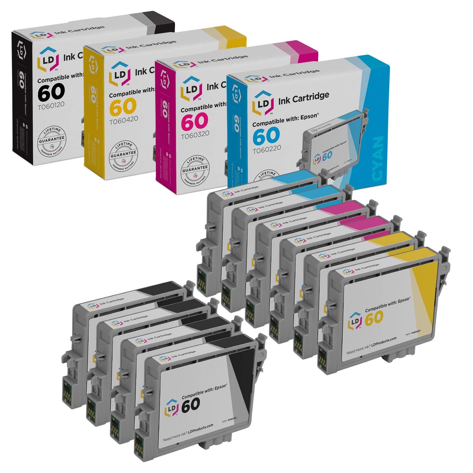 Ink Cartridge Replacement for Epson 60 T060 (4 B, 2 C, 2 M, 2 Y, 10-Pack)