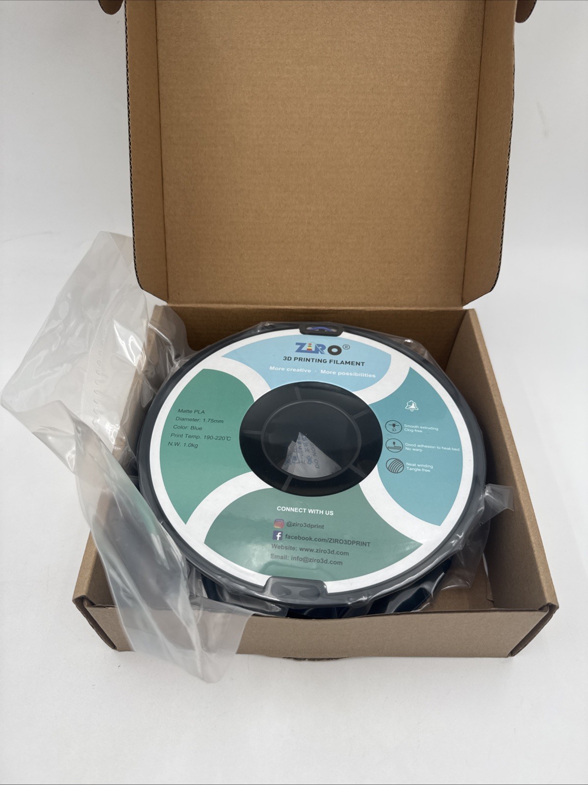 Ziro 3D Printing Matte PLA Filament 1.75mm 1kg Color Blue - SEALED