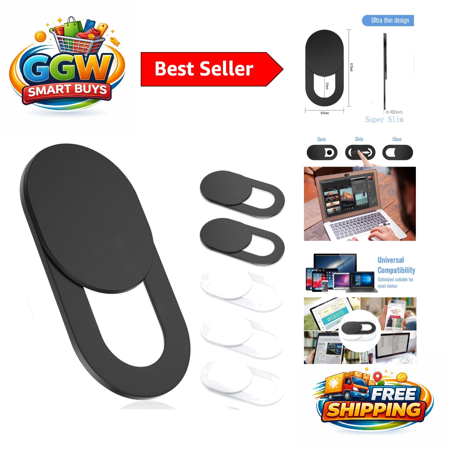 6 Pack Ultra-Thin Webcam Covers for Devices - Essential Privacy Protection Set
