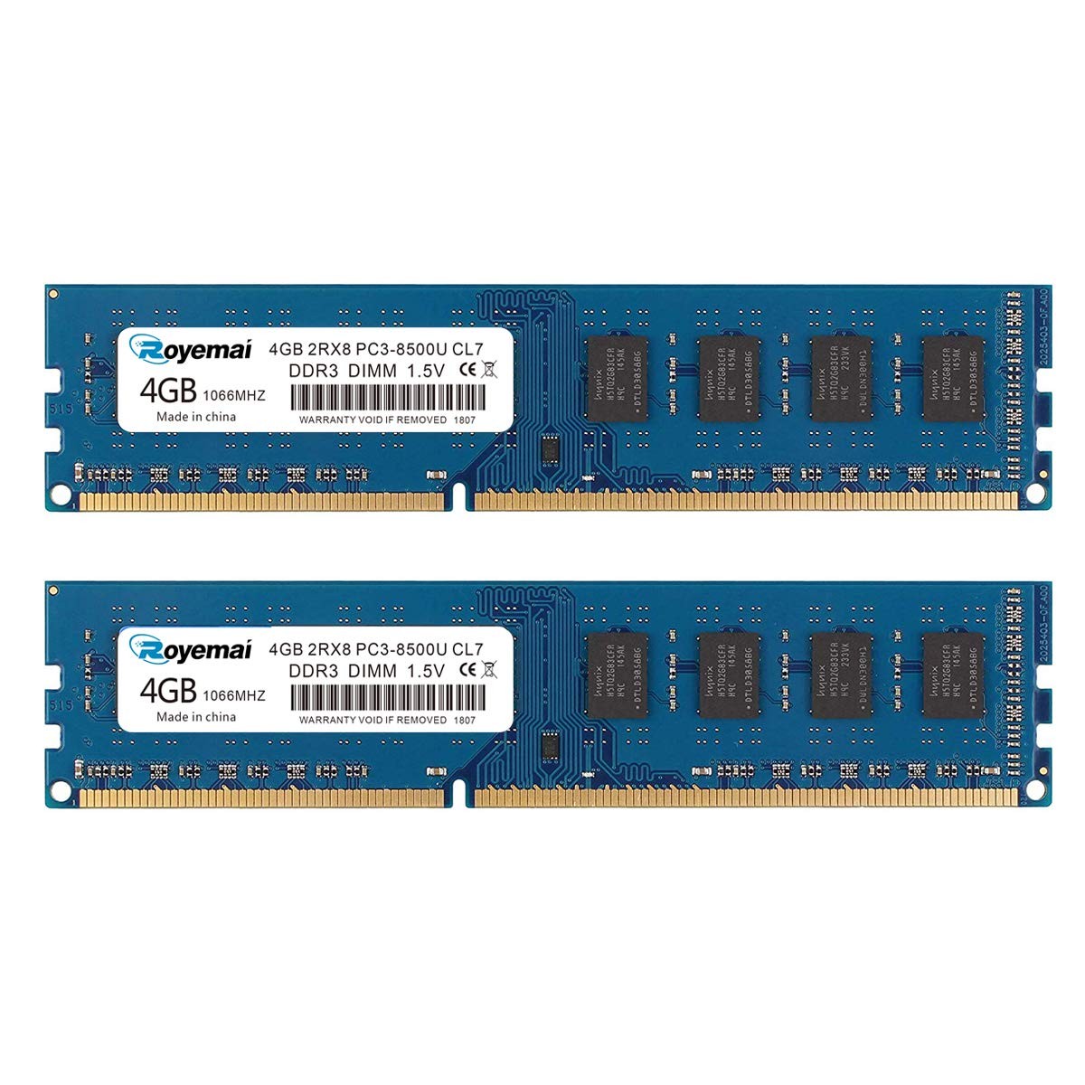 8GB Kit 2x4GB DDR3 1066 PC3 8500U Dimm 2Rx8 240Pin CL7 1.5V Desktop RAM