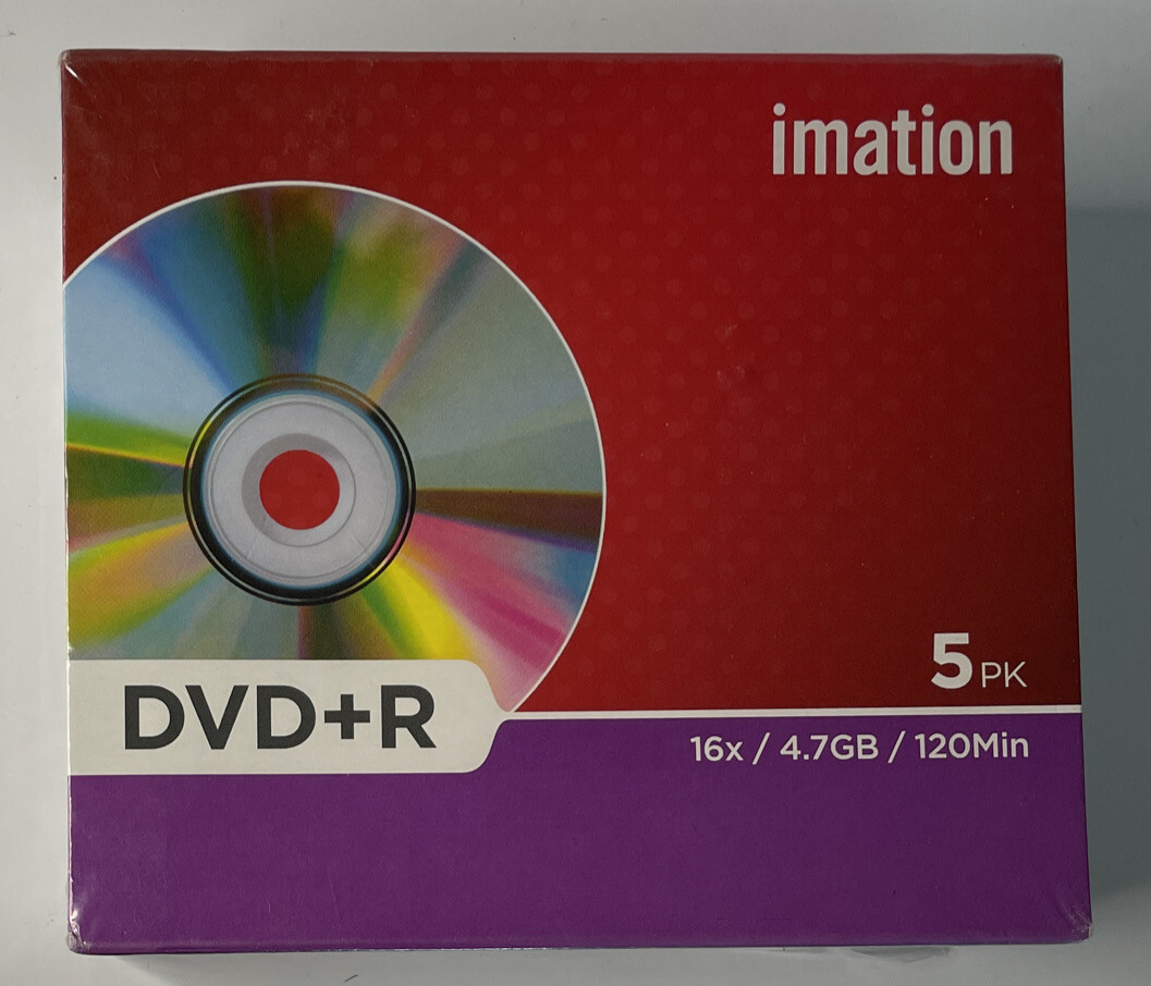 Imation DVD+R 5 Pk - 16x / 4.7GB / 120 Min - Blank DVDs - Transfer - New Sealed