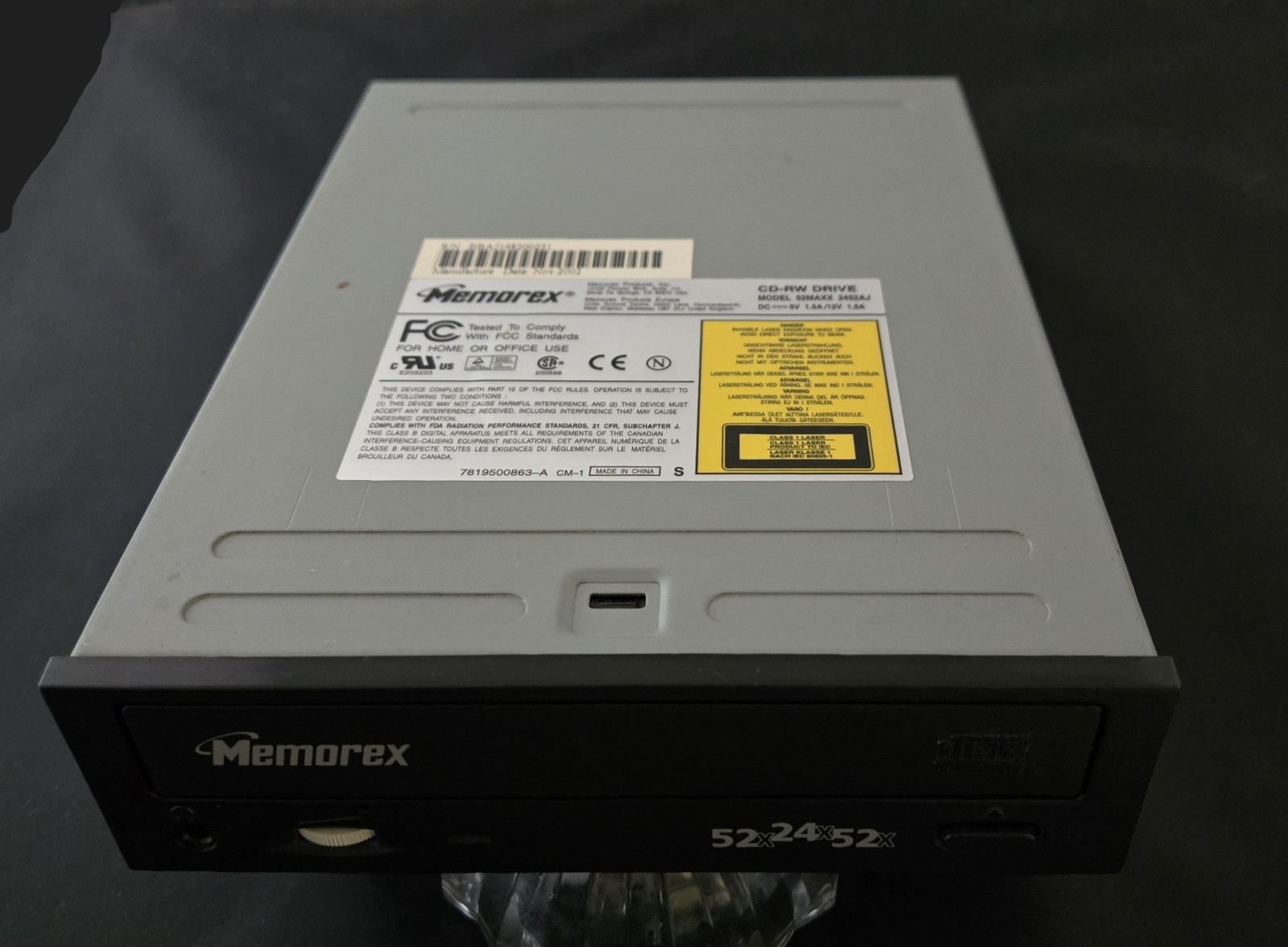 MEMOREX 52MAXX 2452AJ INTERNAL CD-RW DRIVE 5V 1.5/12V 1.5A TESTED BURNING CDR