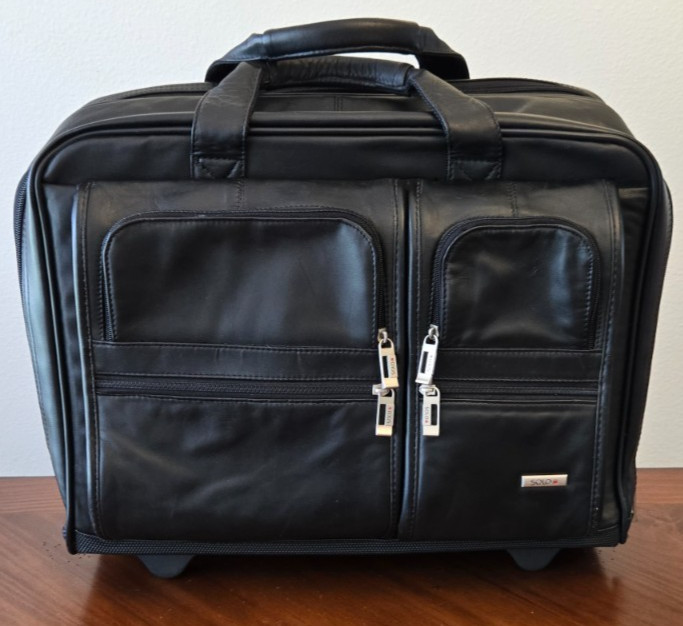 Solo Rolling Leather Laptop Briefcase Carry-On Business Case Fits 15.6" Laptop