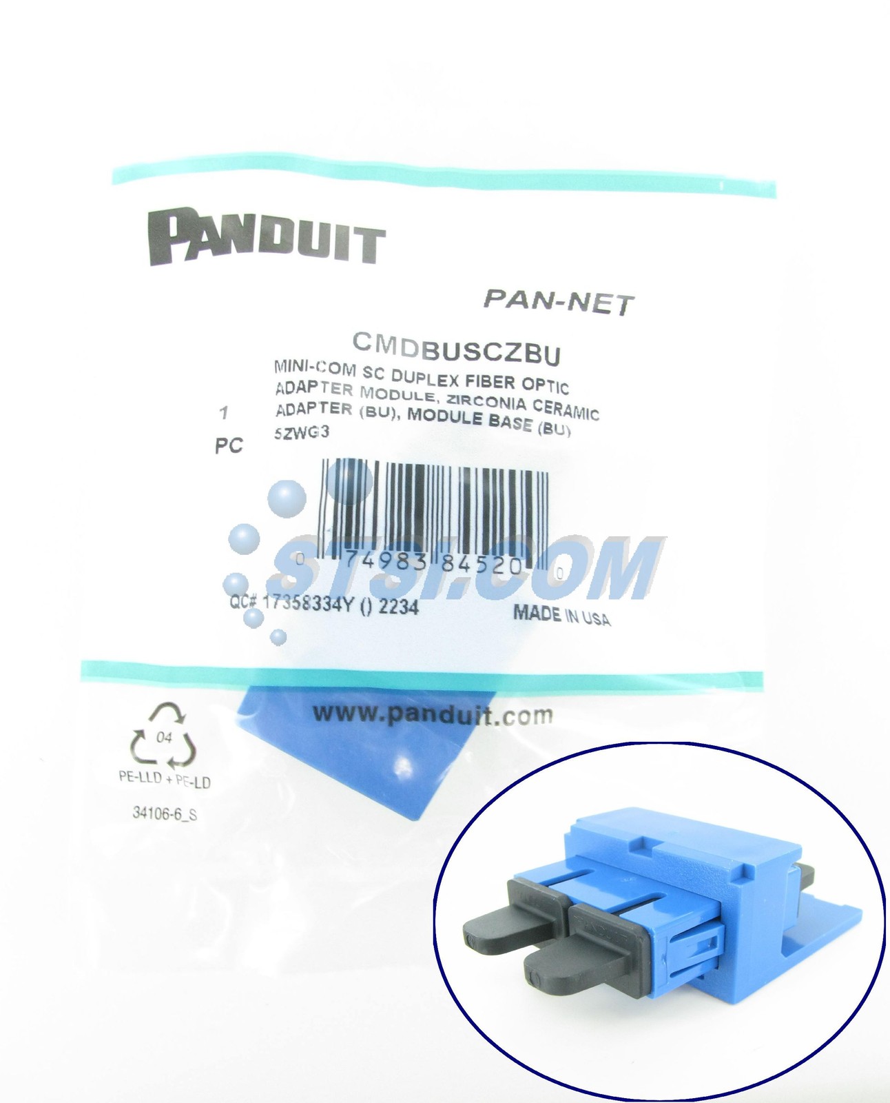 Panduit CMDBUSCZBU Mini-Com SC Duplex Fiber Optic Adapter Module, Blue  ~STSI