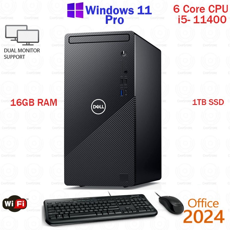 Dell Inspiron 3891 Tower Computer i5 11400 6 Core 16GB 1TB SSD Win 11 Office 24
