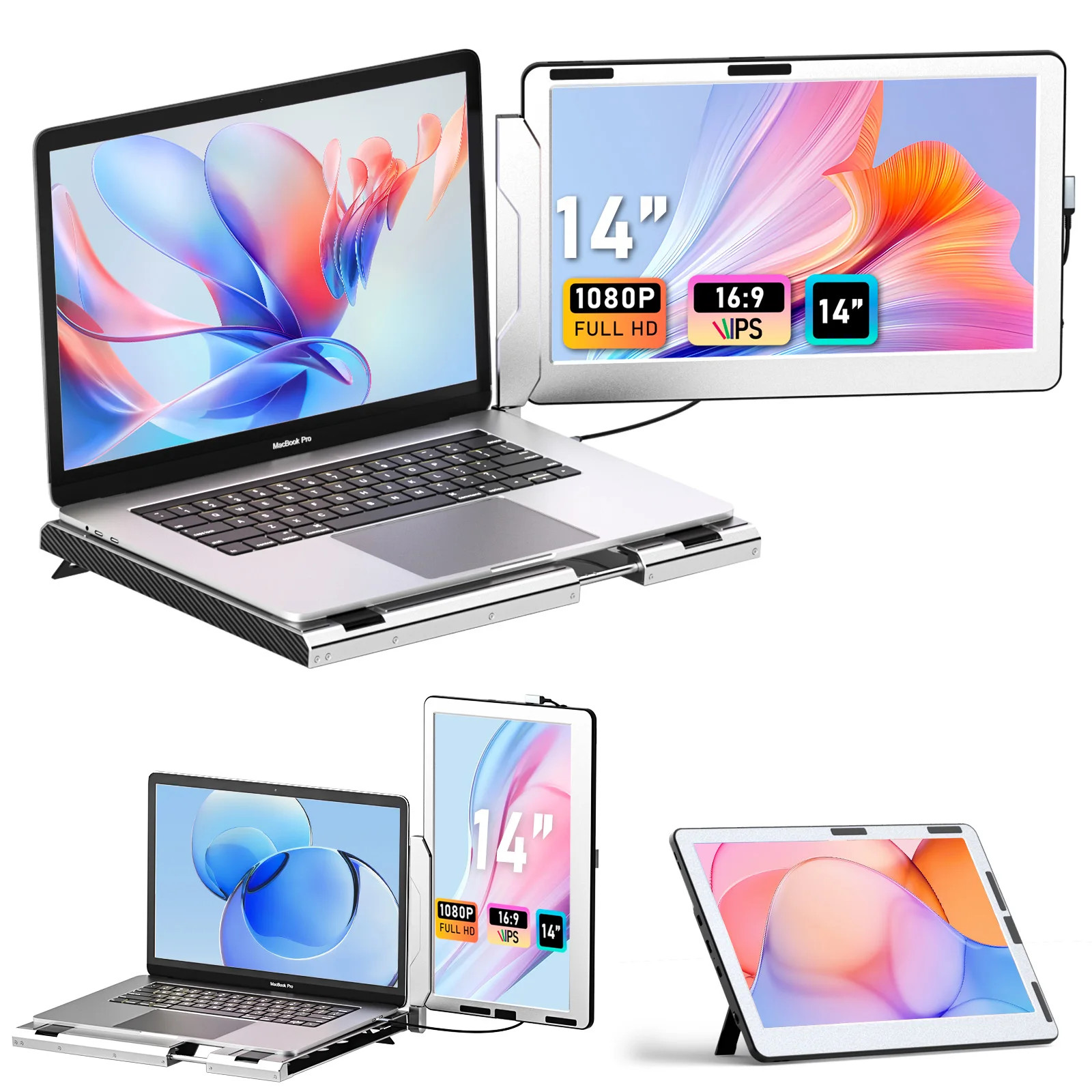 KEFEYA 14" Laptop Screen Extender Portable Dual 1080P IPS Monitor w/ Metal Base