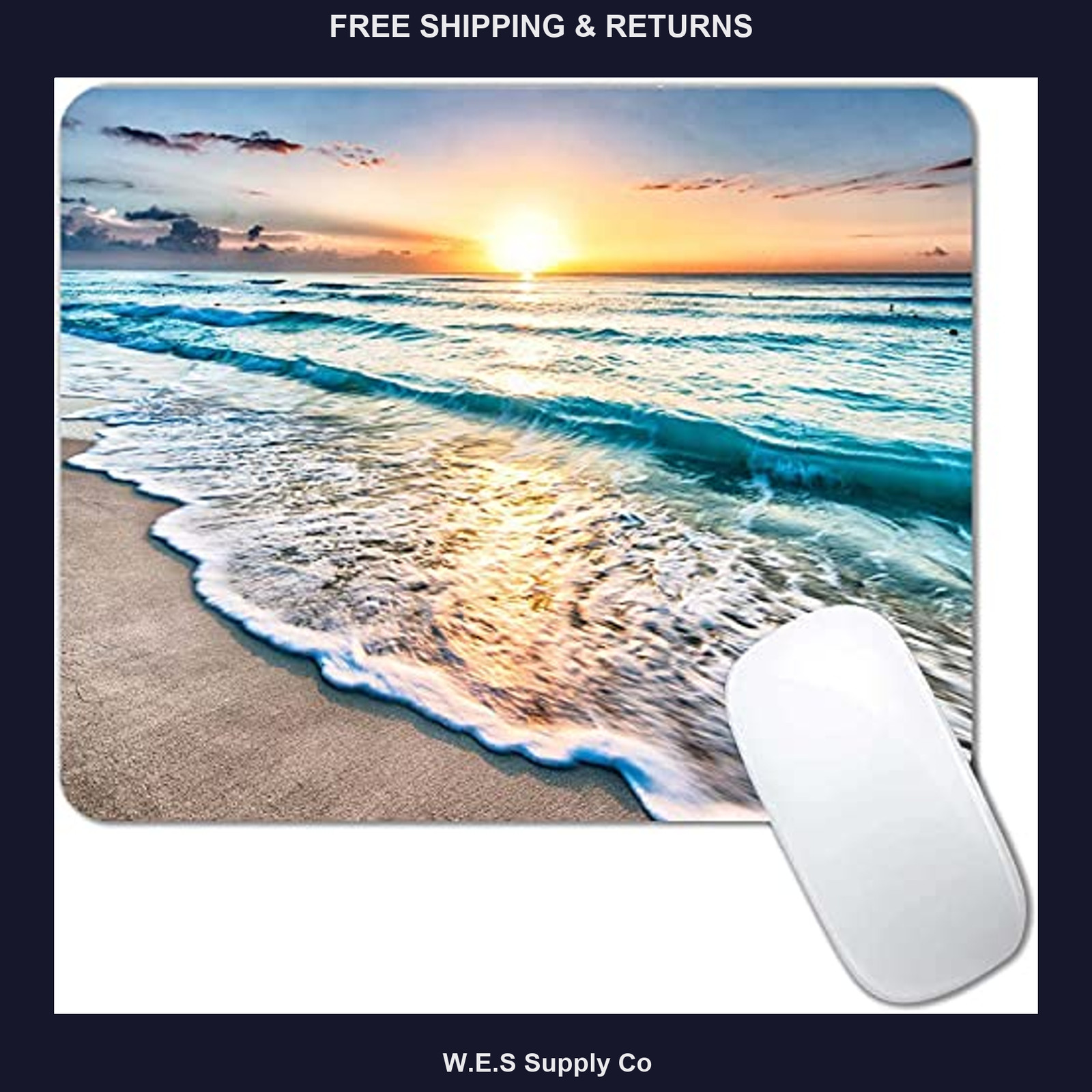 Beach Sunset Mouse Pad Non-Slip Rubber Base 9.5 x 7.9 Inch Office Desk Mat