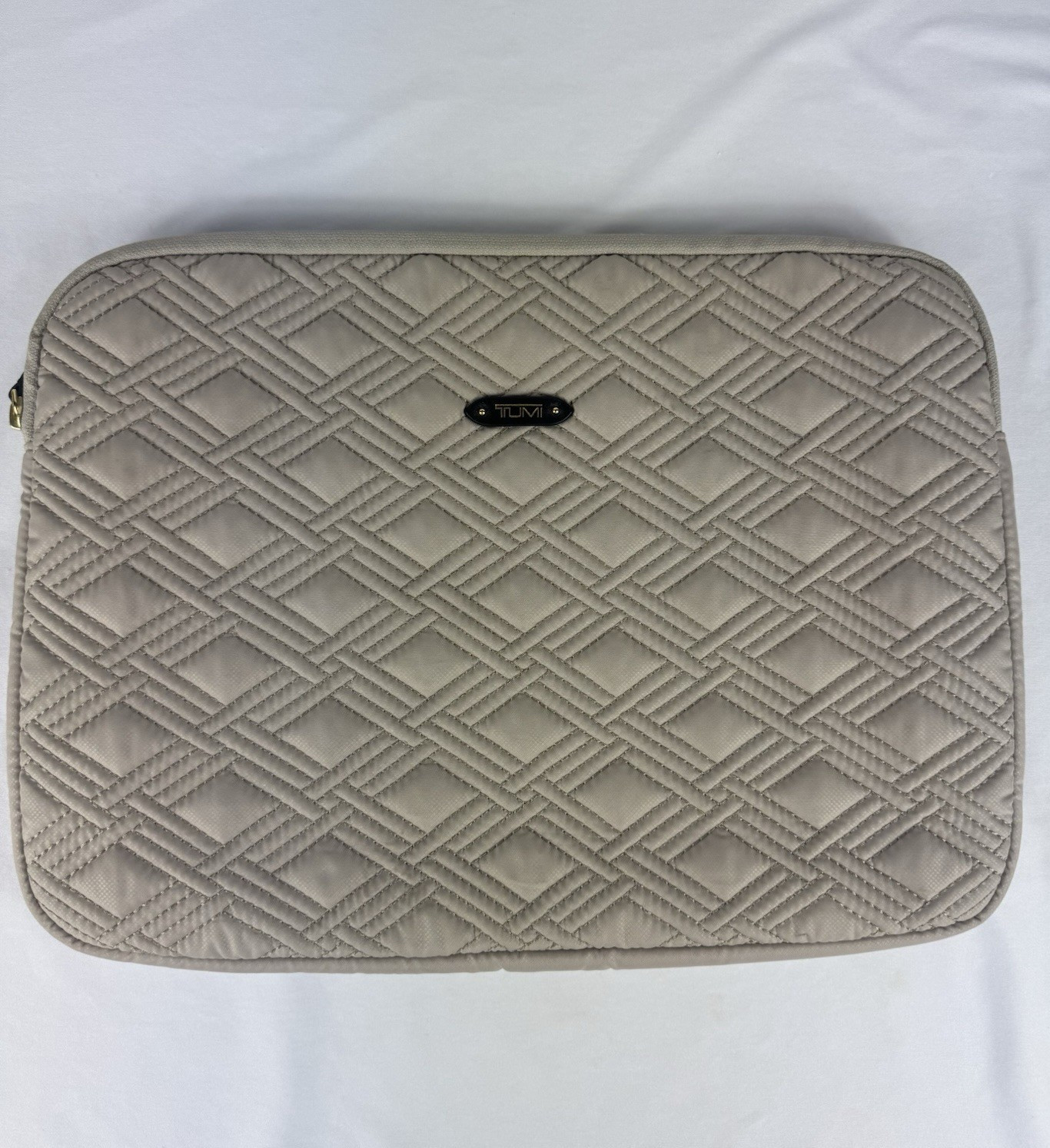 TUMI 10" x 14" Beige iPad Tablet Laptop Sleeve Quilted Case Protector Bag