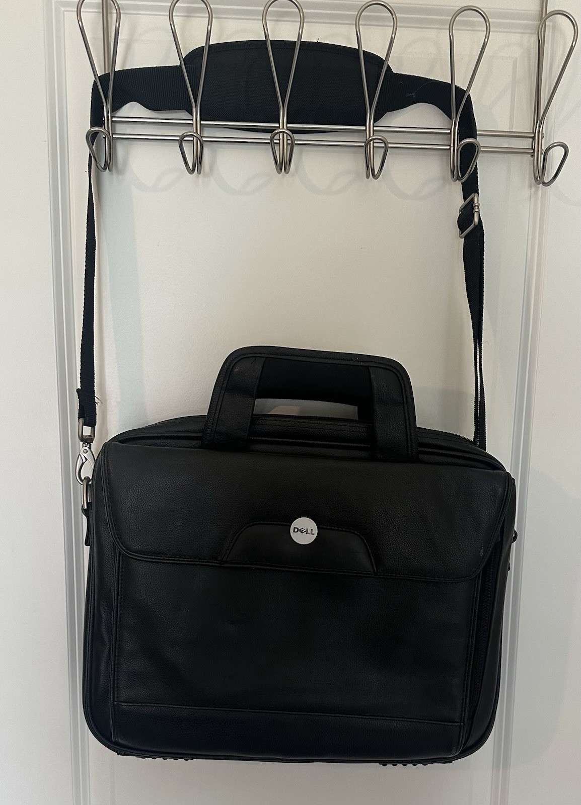 Dell Genuine Black Leather Laptop Briefcase Messenger Bag Shoulder Strap – Used