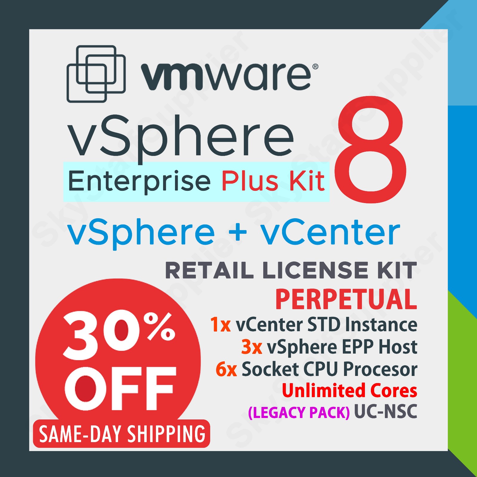 VMWare vSphere 8 ENTERPRISE Plus Acceleration Kit, 6 CPU + vCenter STD UCNS NEW