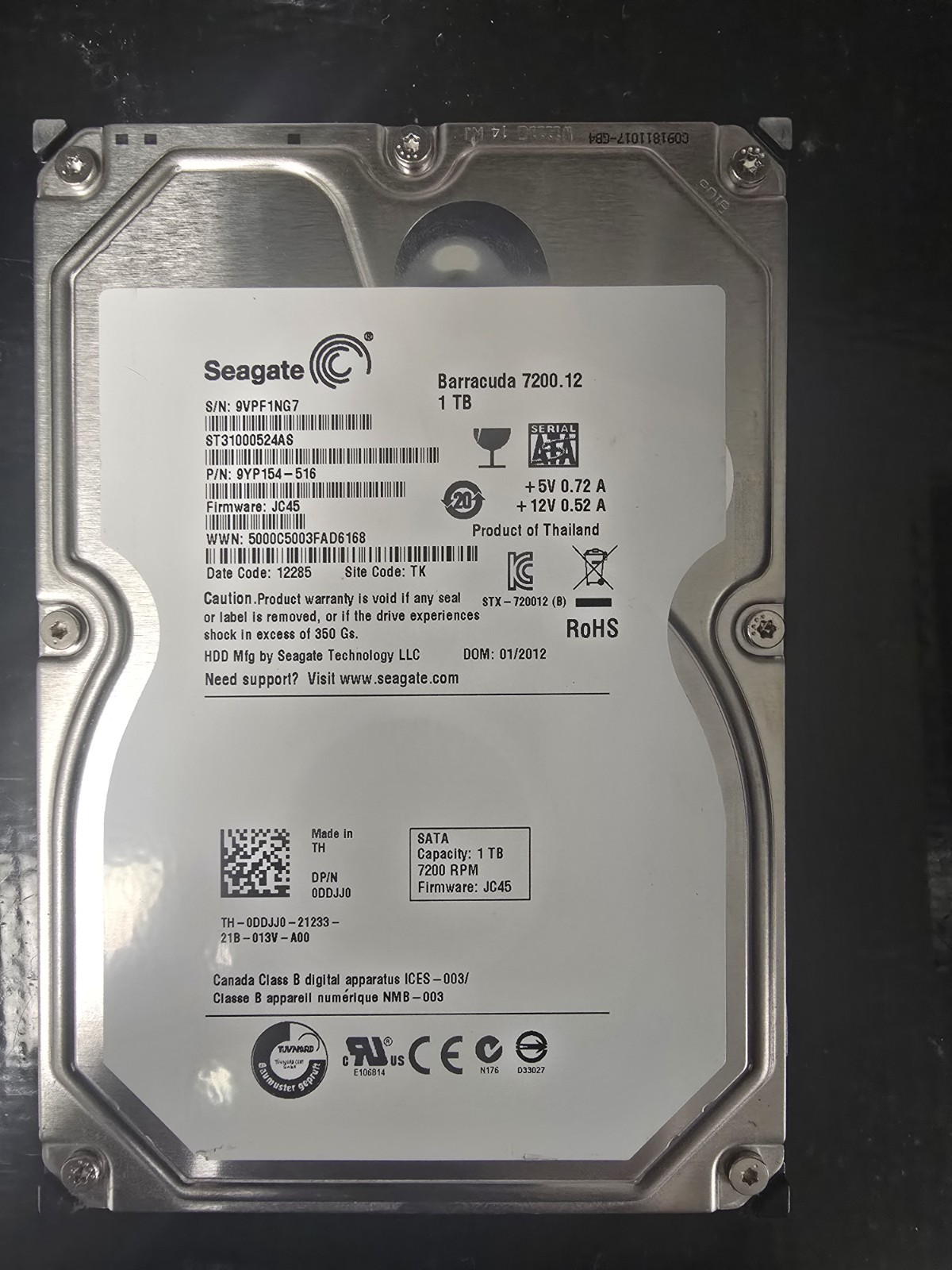 Seagate Barracuda 7200.12 1TB 3.5" SATA HDD ST31000524AS Tested