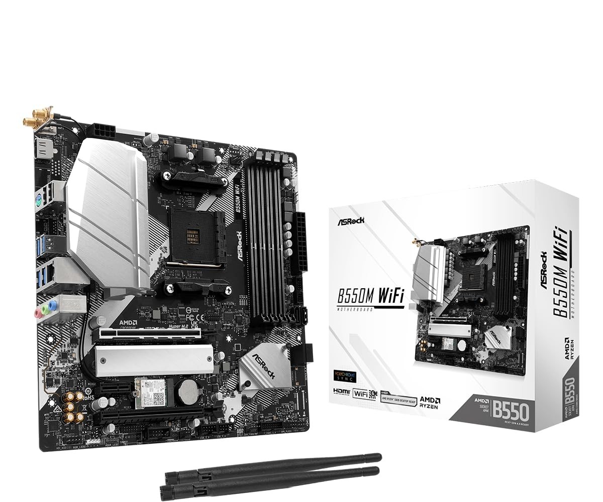  B550M WiFi Micro-ATX Motherboard, AMD Ryzen 3000-5000 Series Socket AM4, DDR4 4