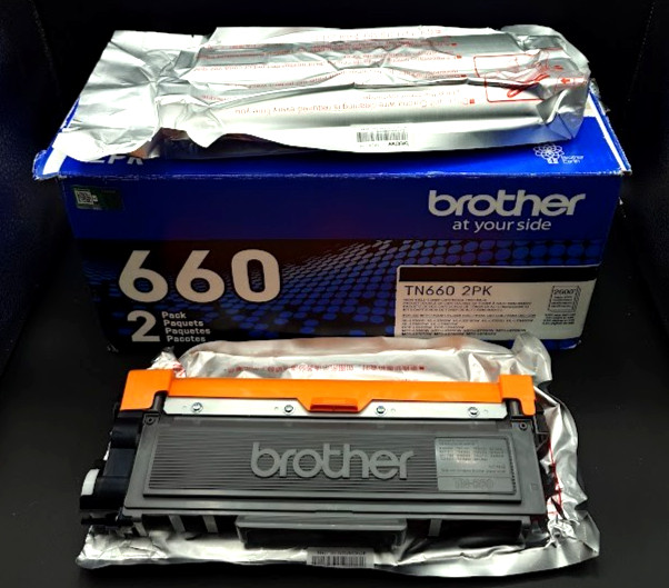 Genuine Brother TN660 2PK High Yield Black Toner 1 Sealed 1 Open Unused OEM