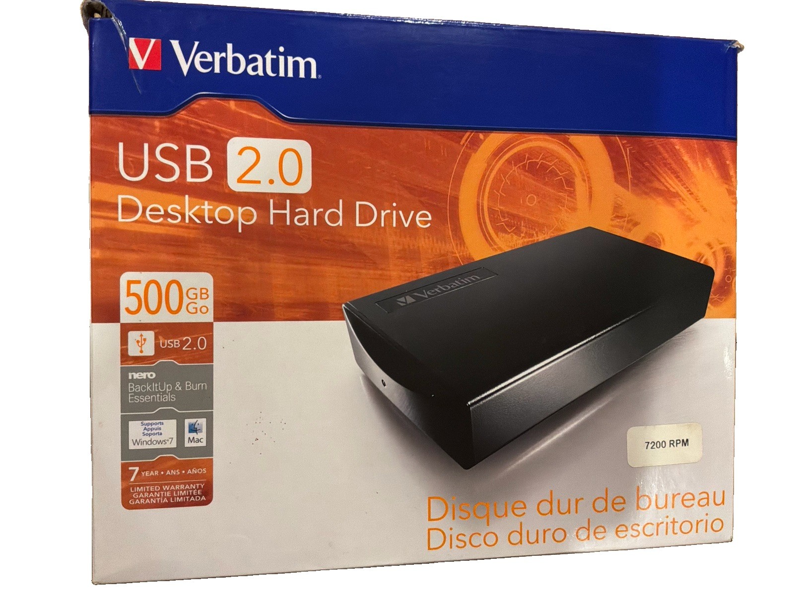 Verbatim USB500 500GB External Desktop Hard Drive USB 2.0 w/ Box & Cables