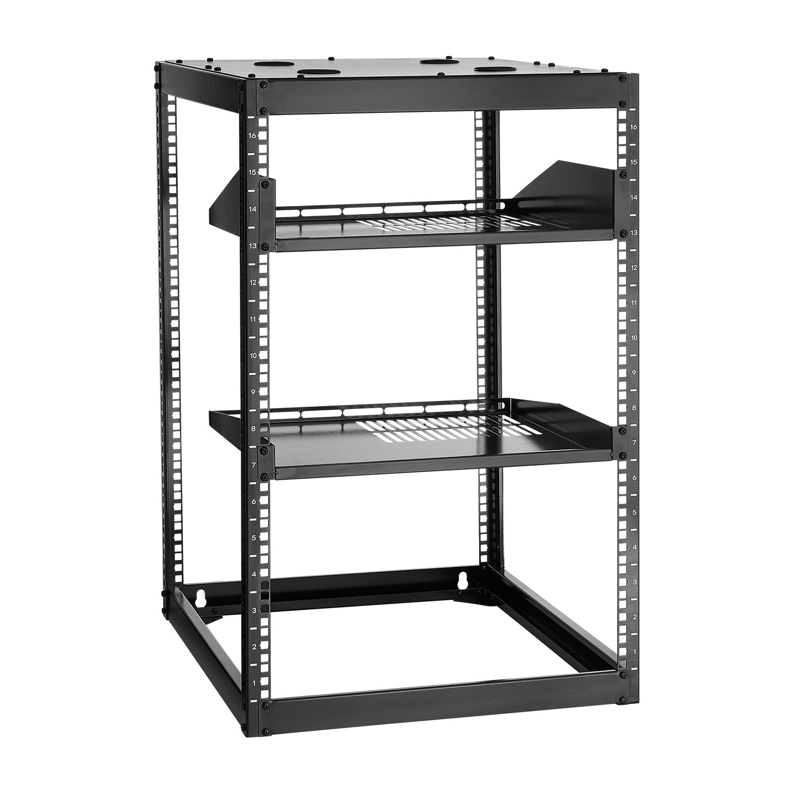 VEVOR 16U Open Frame Network Rack Wall Mounted Server Rack 4 Post with Shelves