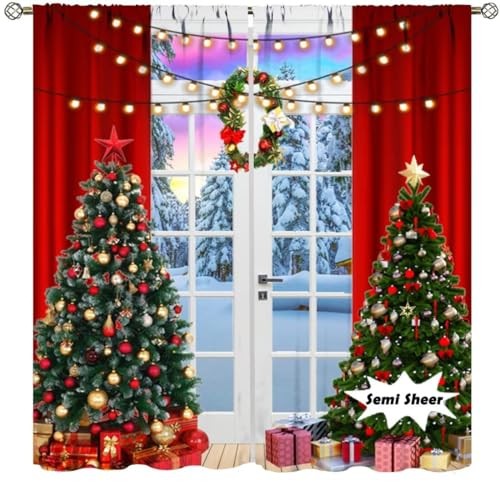 Christmas Thin Curtains for Living 21"W x 44"L (Pack of 2) Christmas_18