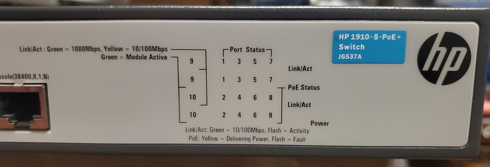 HP OfficeConnect 1910 Series 8-Port Ethernet Smart Managed Switch JG537A