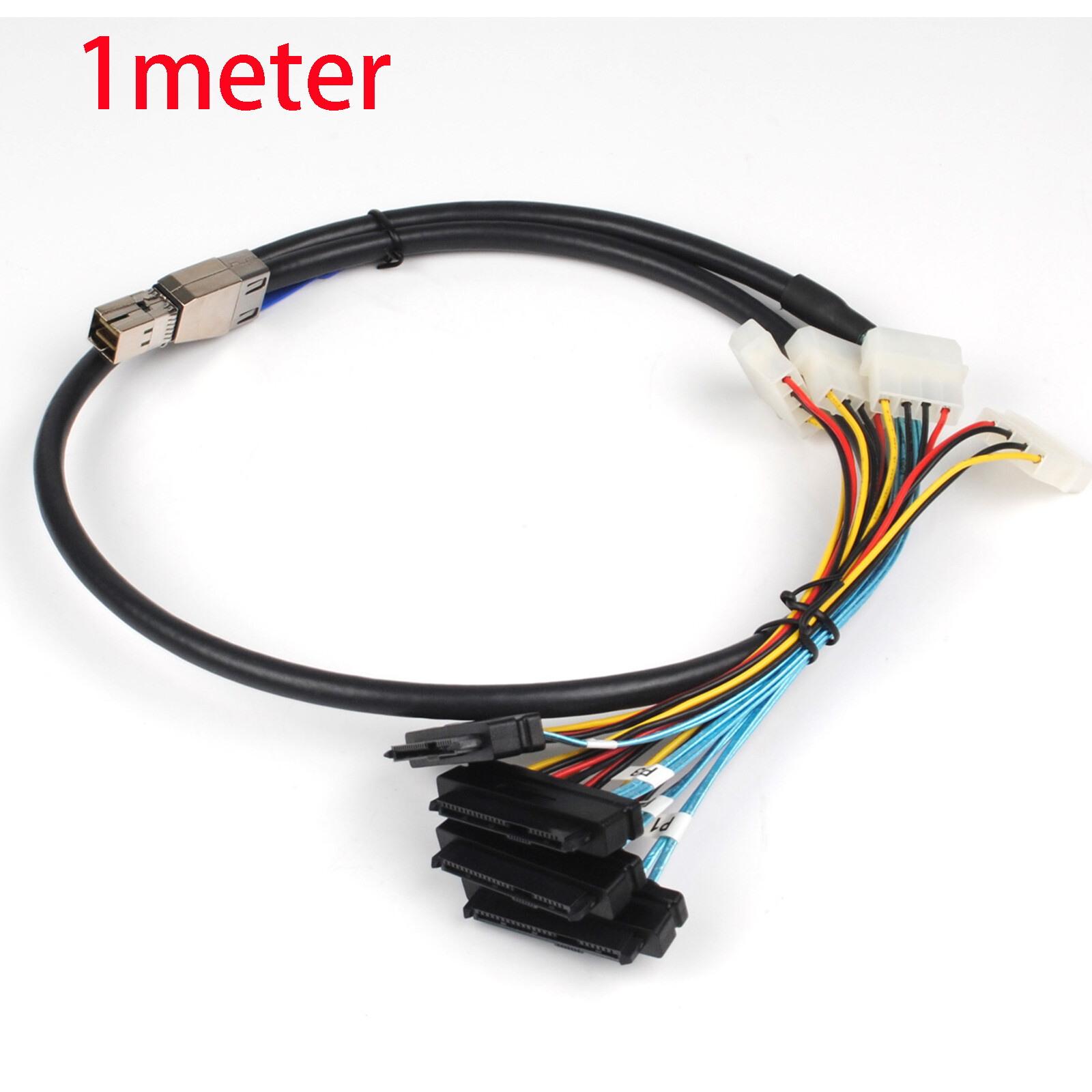 100cm/200cm SFF-8644 to 4X SFF-8482 Mini SAS Internal HD w/IDE Power Cable 1M/2M