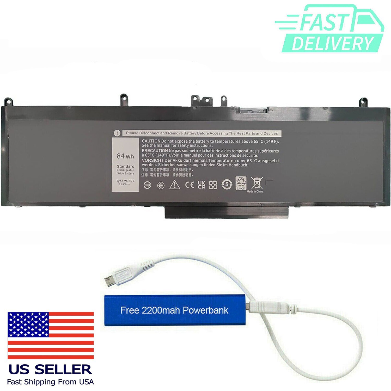 WJ5R2 REPLACEMENT BATTERY FOR DELL PRECISION 3510 11.4V 84WHR K1G3K G9G1H 4F5YV