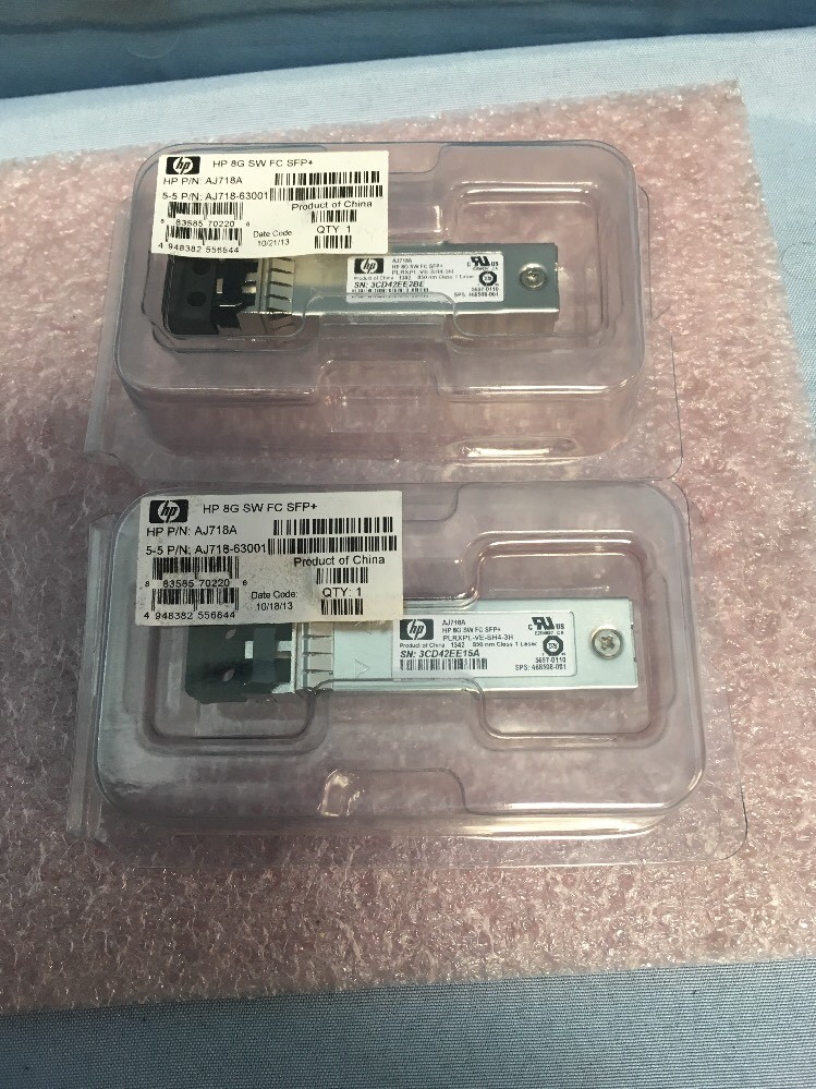 2 NEW HP AJ718A StorageWork 8Gb ShortWave Fibre Channel SFP AJ718-63001