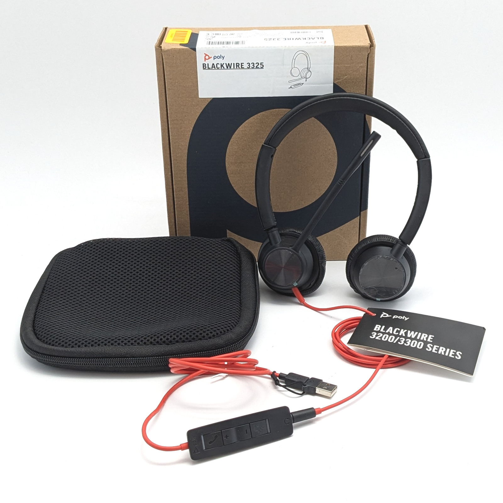 Poly Blackwire 3325 USB-C/A & 3.5mm Plug Headset (8X221AA) W/ Storage Bag