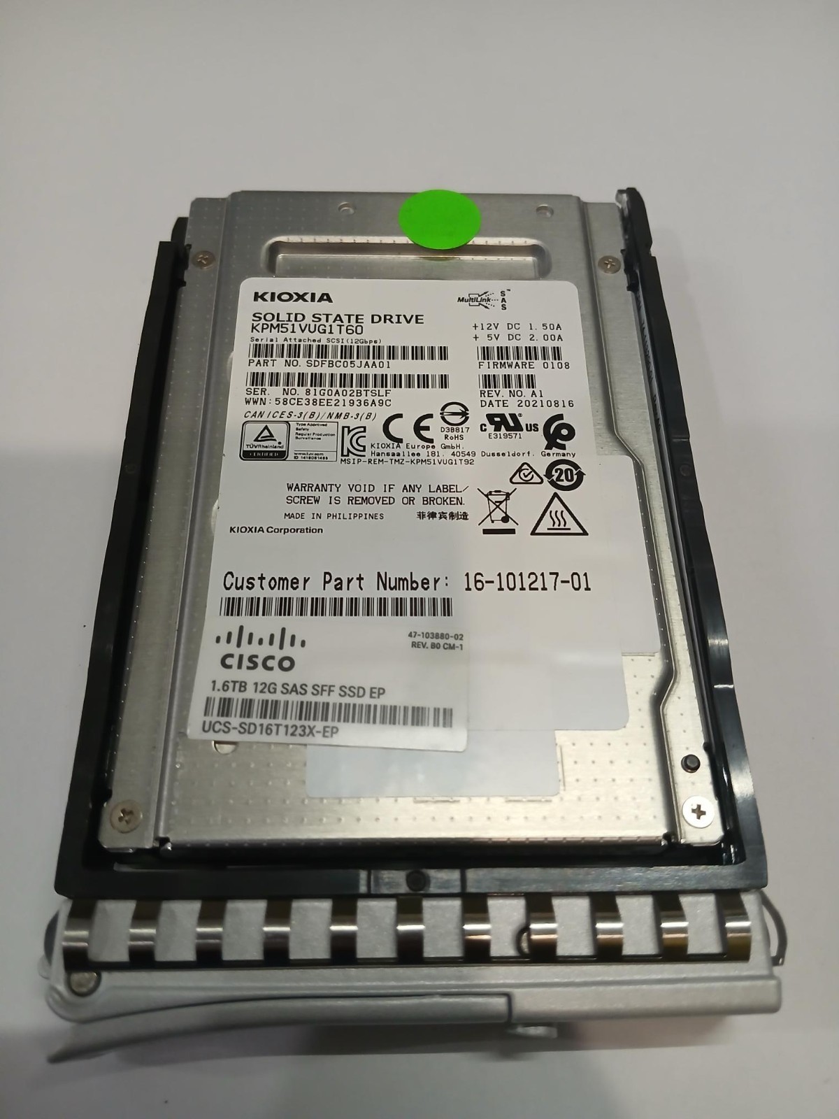 Cisco UCS-SD16T123X-EP 1.6TB 12G SAS 2.5" SSD Kioxia SDFBC05JAA01 16-101217-01