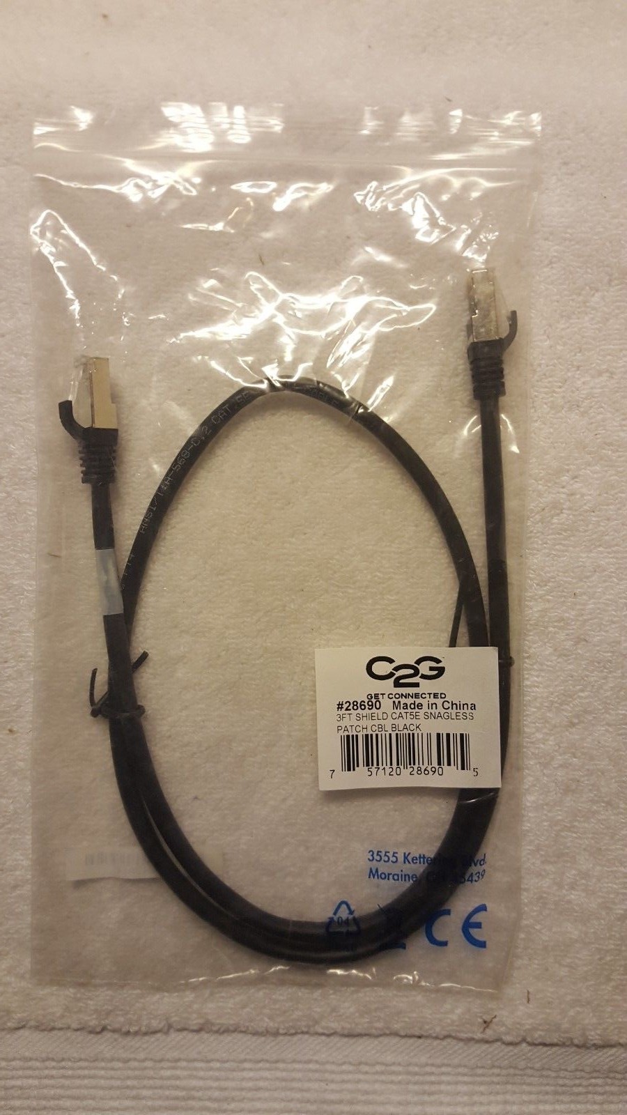 3 ft Cat5e Black Snagless Shielded RJ45 Cat 5e  3' Cat5e cord cable