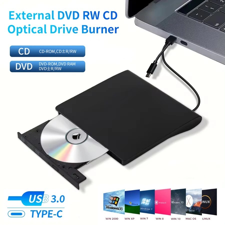 Slim External CD/DVD Drive USB 3.0 Player Burner Reader for Laptop PC Mac HP US