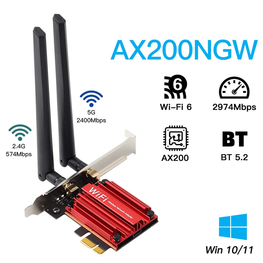 PCI-E WiFi 6 AX3000 Desktop Network Card BT5.2 AX200 Dual Band for Windows 10/11