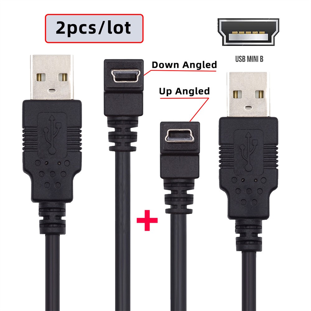 2 Pack USB 2.0 to Mini USB 5Pin 90 Degree Angled Charging Data Transfer Cable