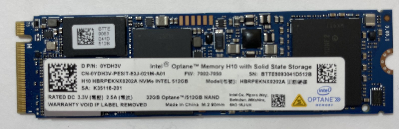 INTEL Optane Memory H10 HBRPEKNX0202A 512GB NAND M.2 SSD