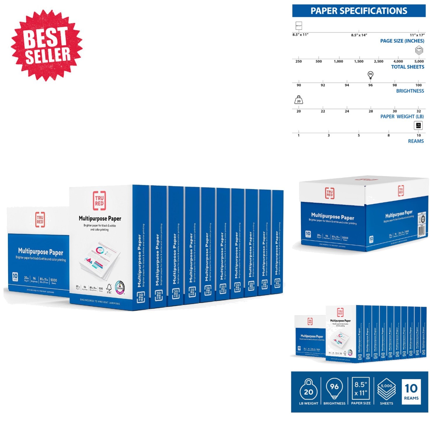 Sustainable TRU RED Printer Paper, 8.5x11, 5000 Sheets - Eco-Friendly Choice